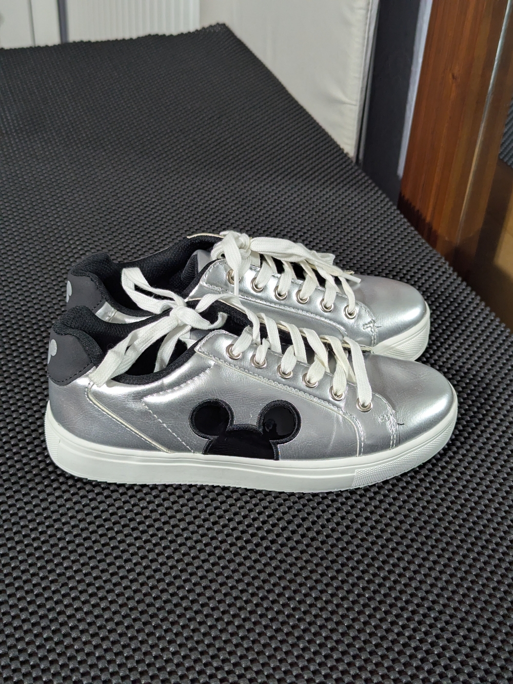 Disney Silver Metallic Lace-Up Sneakers with Black Mickey Accent